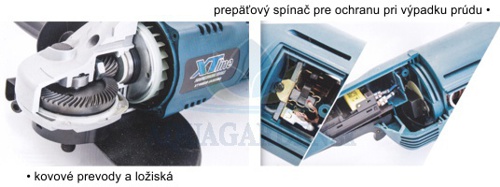 Uhlová brúska XT105125 XTline 125 mm - kovové prevody a ložiská, prepäťový spínač