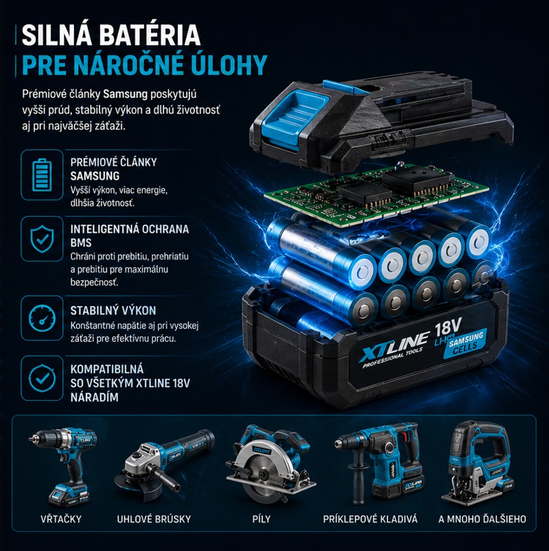 XTline akumul�tor s vysokokapacitn�mi �l�nkami Samsung