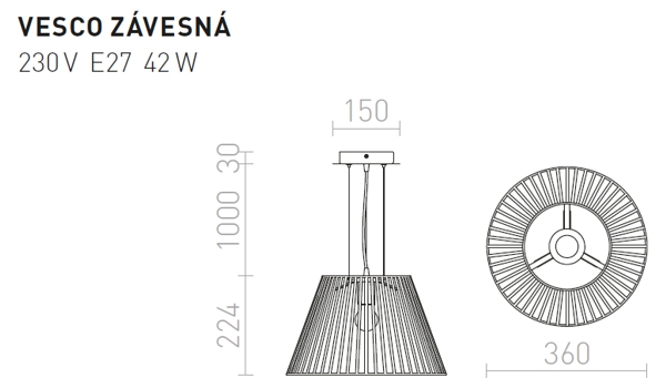 Závesná lampa Rendl Vesco rozmery