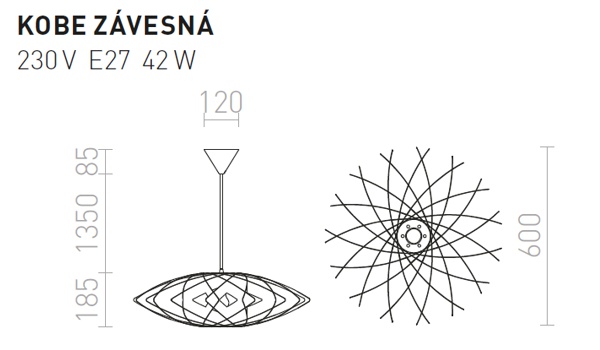 Závesná lampa Rendl Kobe rozmery