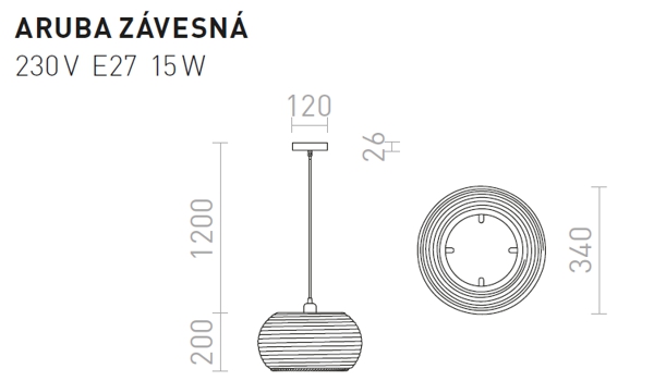 Závesná lampa Rendl Aruba rozmery