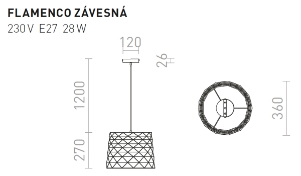 Závesná lampa Rendl Flamenco rozmery