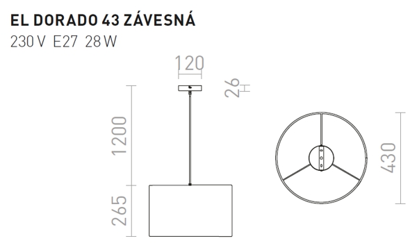 Závesná lampa Rendl Eldorado rozmery