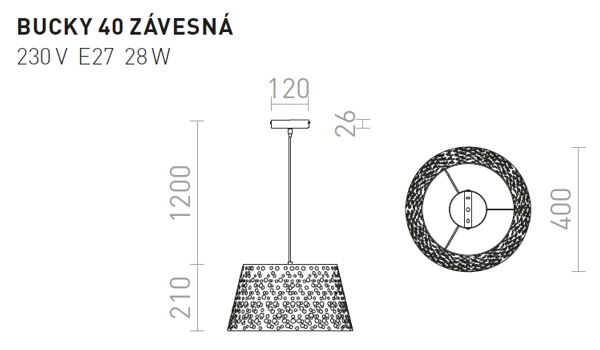 Závesná lampa Rendl Bucky rozmery