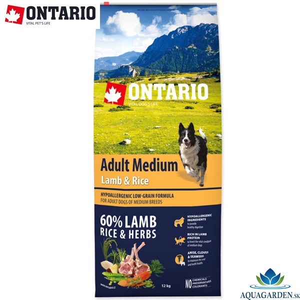 Ontario Dog Adult Medium Lamb & Rice 12kg - Krmivo pre psov