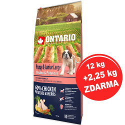 Ontario Puppy & Junior Large Chicken & Potatoes 12+2,25kg Krmivo pre psov