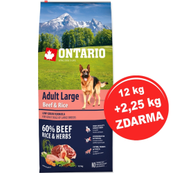 Ontario Dog Adult Large Beef & Rice 12+2,25kg Krmivo pre psov